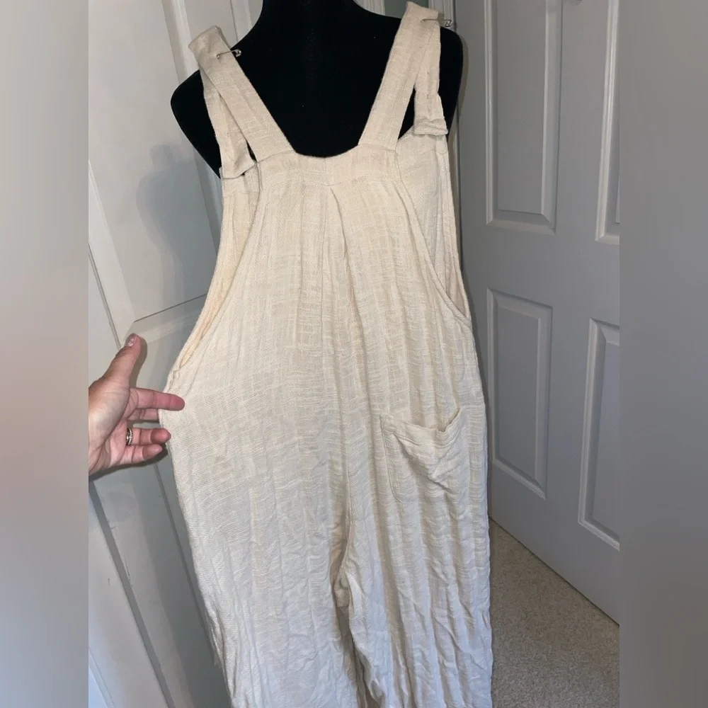 Free People sun drenched linen wide leg overalls - Picture 7 of 7